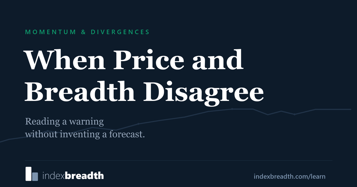 Breadth Divergence: A Warning, Not a Trading Signal — IndexBreadth learning cover in navy, white and green.